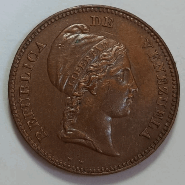 1843 Moneda Venezuela 1/2 Centavo AU - Imagen 3