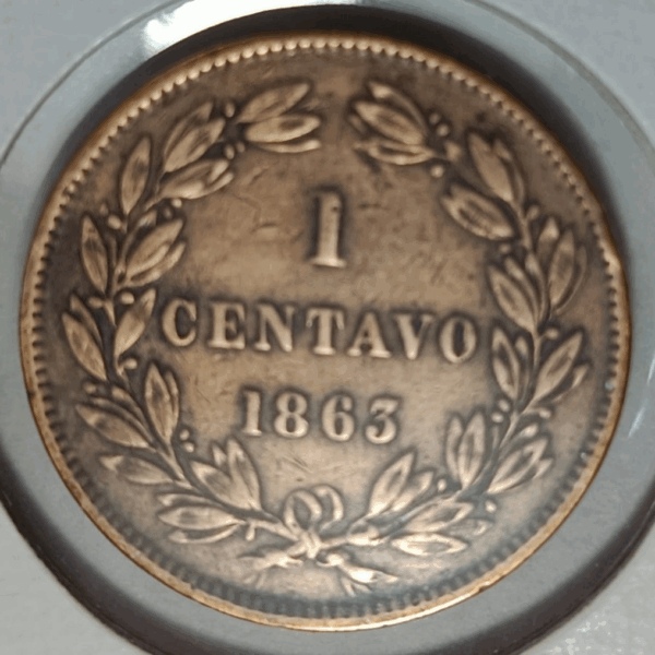 1863 Moneda Venezuela 1 Centavo Bronce VF+ - Imagen 2