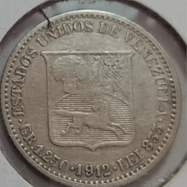 1912 Moneda Venezuela 25 Centavos Plata XF - Imagen 3