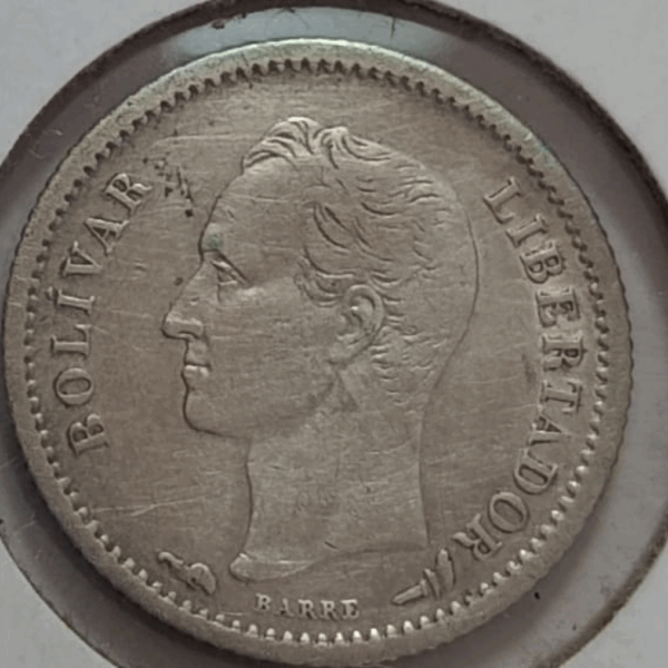 1912 Moneda Venezuela 25 Centavos Plata XF - Imagen 2