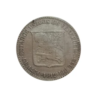 Moneda 1912 Venezuela 25 Centavos Plata XF