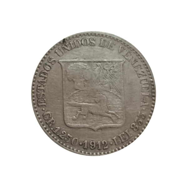 1912 Moneda Venezuela 25 Centavos Plata XF