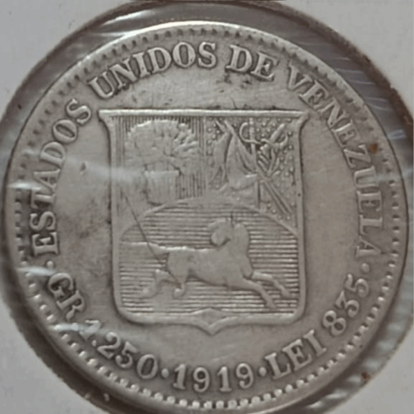 1919 Moneda Venezuela 25 Centavos Plata XF - Imagen 3