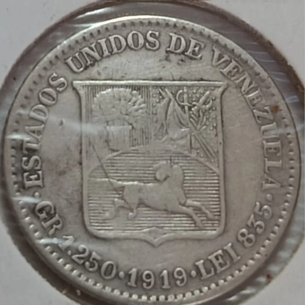 Moneda 1919 Venezuela 25 Centavos Plata XF - Imagen 3