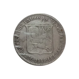 Moneda 1919 Venezuela 25 Centavos Plata XF