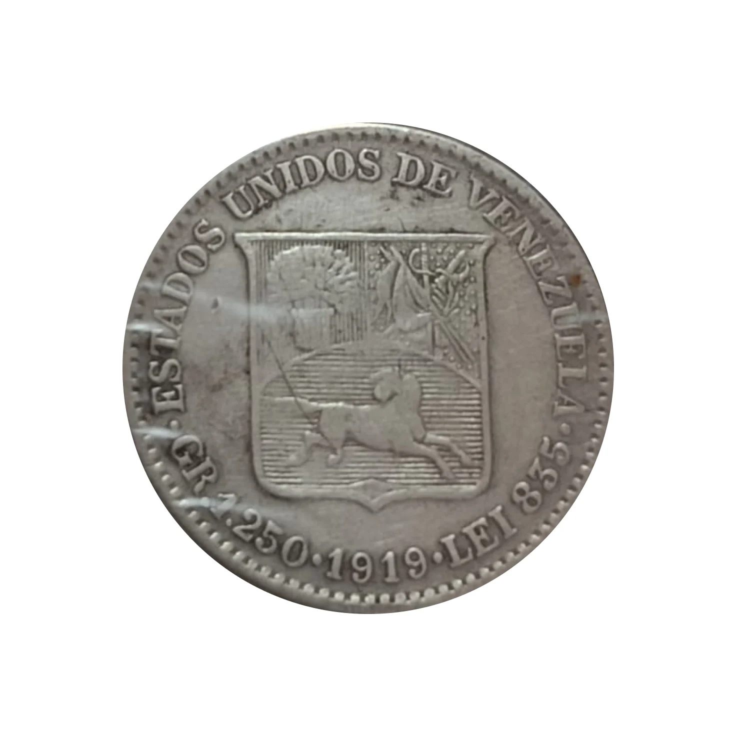 Moneda 1919 Venezuela 25 Centavos Plata XF