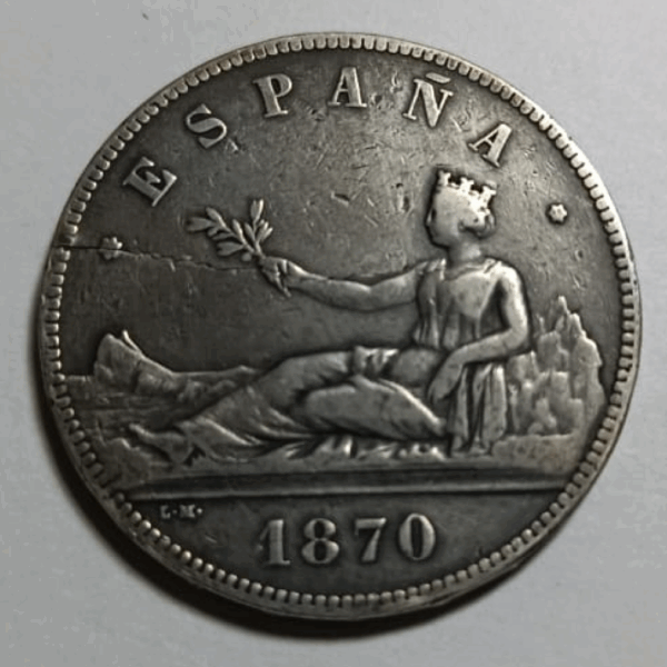 1870 Moneda España 5 Pesetas Plata - Imagen 3