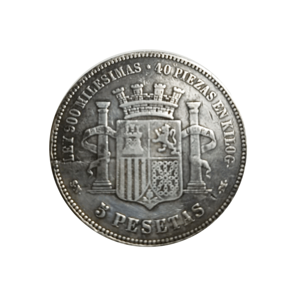 1870 Moneda España 5 Pesetas Plata
