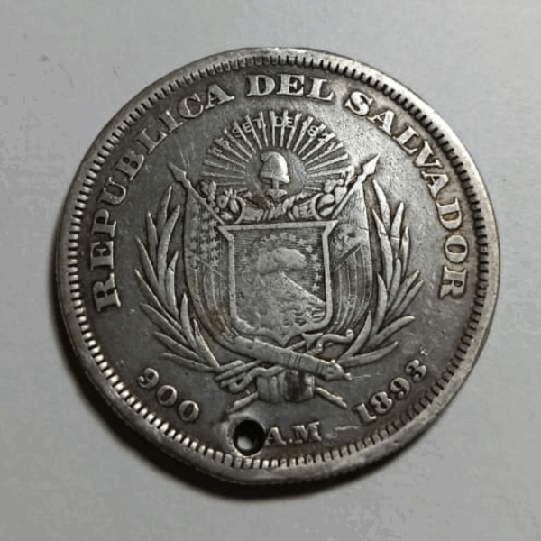 1893 Moneda El Salvador 1 Peso Plata XF - Imagen 2