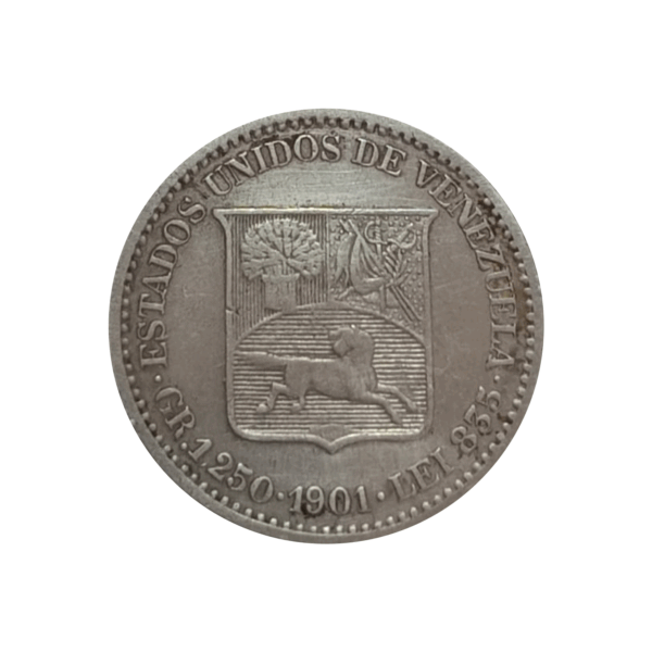 1901 Moneda Venezuela 25 Centavos Plata XF