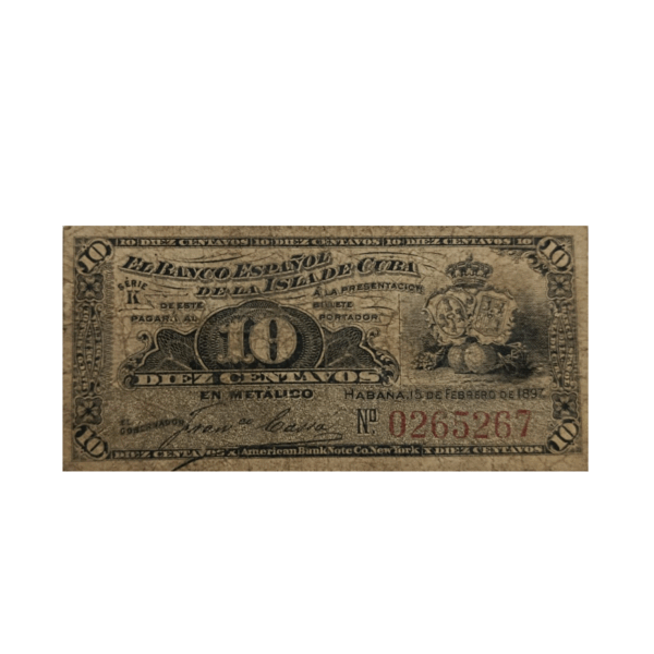 Billete 1897 Cuba 20 pesos