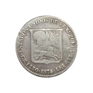 Moneda 1874 Venezuela 5 Centavos Plata F/VG