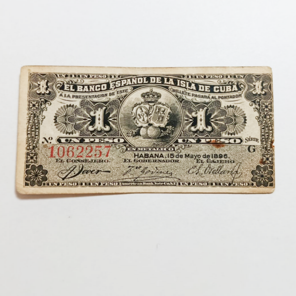 Billete 1896 Cuba 1 Peso Serial G