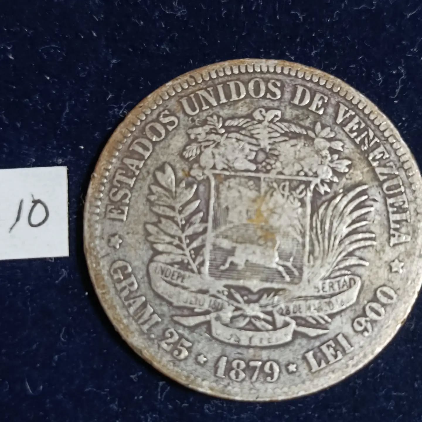 Moneda 1879 Venezuela 5 Bolívares Plata