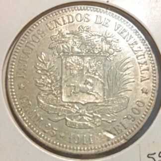 Moneda 1911 Venezuela 5 Bolívares Plata