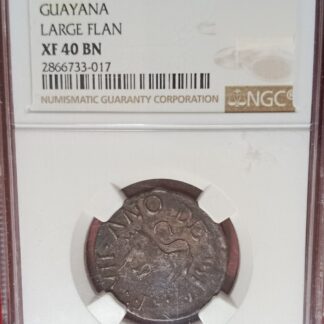 Moneda 1814 Venezuela ½ Real Guayana Flan Grande NGC XF 40 BN