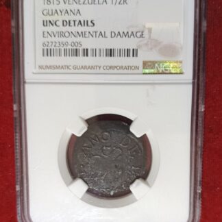 Moneda 1815 Venezuela ½ Real Guayana NGC UNC Details