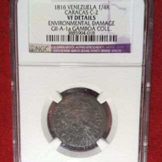 Moneda 1816 Venezuela ¼ Real Caracas Colección Gamboa NGC VF Details