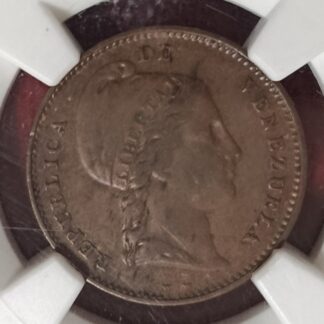 Moneda 1843 Venezuela 1/4 Centavo NGC AU 50 BN — anverso
