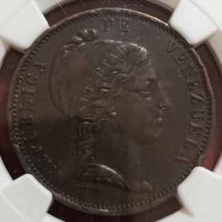 Moneda 1852 Venezuela 1 Centavo Heaton NGC AU Details — anverso