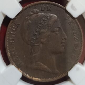 Moneda 1852 Venezuela 1 Centavo NGC AU 50 BN — anverso