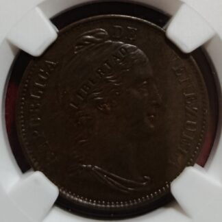 Moneda 1858 Venezuela 1 Centavo Heaton «Libertad» incusa NGC AU 53 BN — anverso