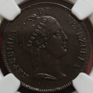Moneda 1862 Venezuela 1 Centavo Heaton NGC AU 53 BN — anverso