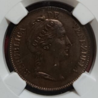 Moneda 1862 Venezuela 1 Centavo Heaton NGC AU Details — anverso