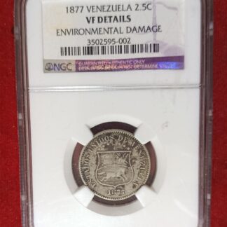 Moneda 1877 Venezuela 2½ Centavos NGC VF Details