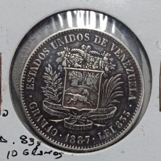 Moneda 1887 Venezuela 2 Bolívares Plata — reverso
