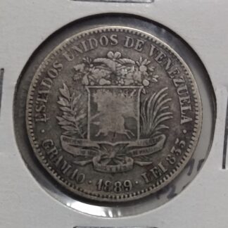 Moneda 1889 Venezuela 2 Bolívares Plata — reverso
