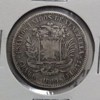 Moneda 1889 Venezuela 2 Bolívares Plata — reverso