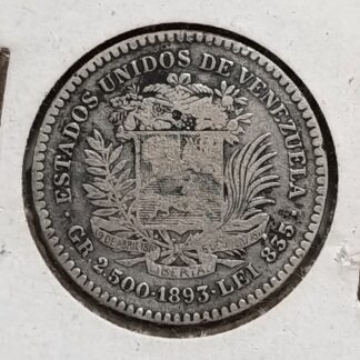 Moneda 1893 Venezuela 1/2 Bolívar (50 Céntimos) Plata — reverso