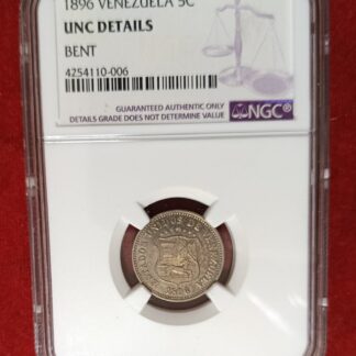 Moneda 1896 Venezuela 5 Céntimos NGC UNC Details (doblada)