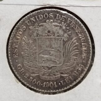 Moneda 1901 Venezuela 1/2 Bolívar (50 Céntimos) Plata — reverso
