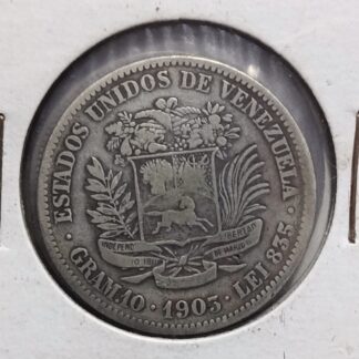 Moneda 1903 Venezuela 2 Bolívares Plata — reverso