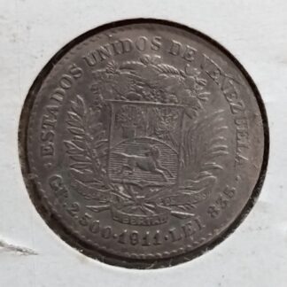 Moneda 1911 Venezuela 1/2 Bolívar (50 Céntimos) Plata — reverso