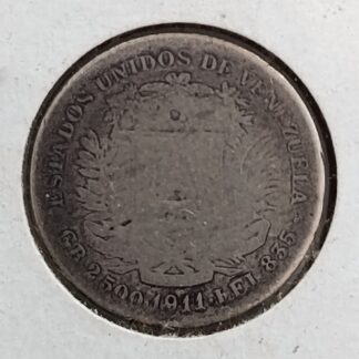 Moneda 1911 Venezuela 1/2 Bolívar (50 Céntimos) Plata — reverso