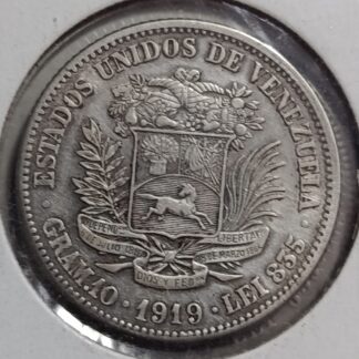 Moneda 1919 Venezuela 2 Bolívares Plata — reverso