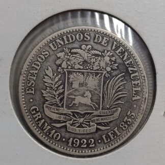 Moneda 1922 Venezuela 2 Bolívares Plata — reverso