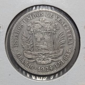 Moneda 1924 Venezuela 2 Bolívares Plata — reverso