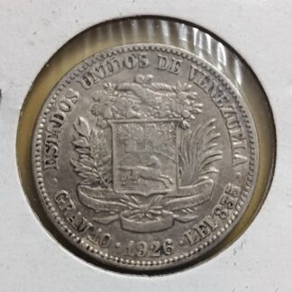 Moneda 1926 Venezuela 2 Bolívares Plata — reverso