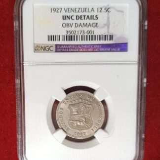 Moneda 1927 Venezuela 12½ Céntimos NGC UNC Details