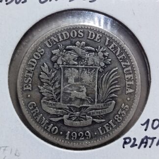 Moneda 1929 Venezuela 2 Bolívares Plata — reverso