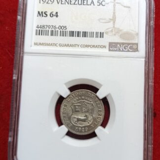 Moneda 1929 Venezuela 5 Céntimos NGC MS 64