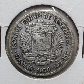 Moneda 1930 Venezuela 2 Bolívares Plata — reverso