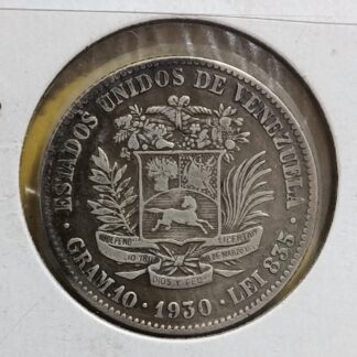 Moneda 1930 Venezuela 2 Bolívares Plata — reverso