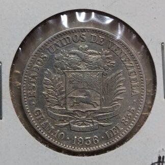 Moneda 1936 Venezuela 2 Bolívares Plata — reverso