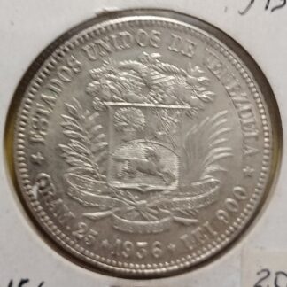 Moneda 1936 Venezuela 5 Bolívares Plata — reverso