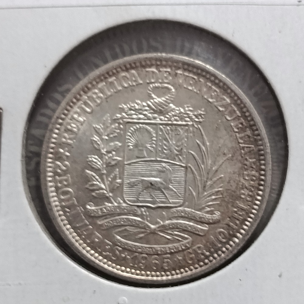 Moneda 1965 Venezuela 2 Bolívares Plata — reverso
